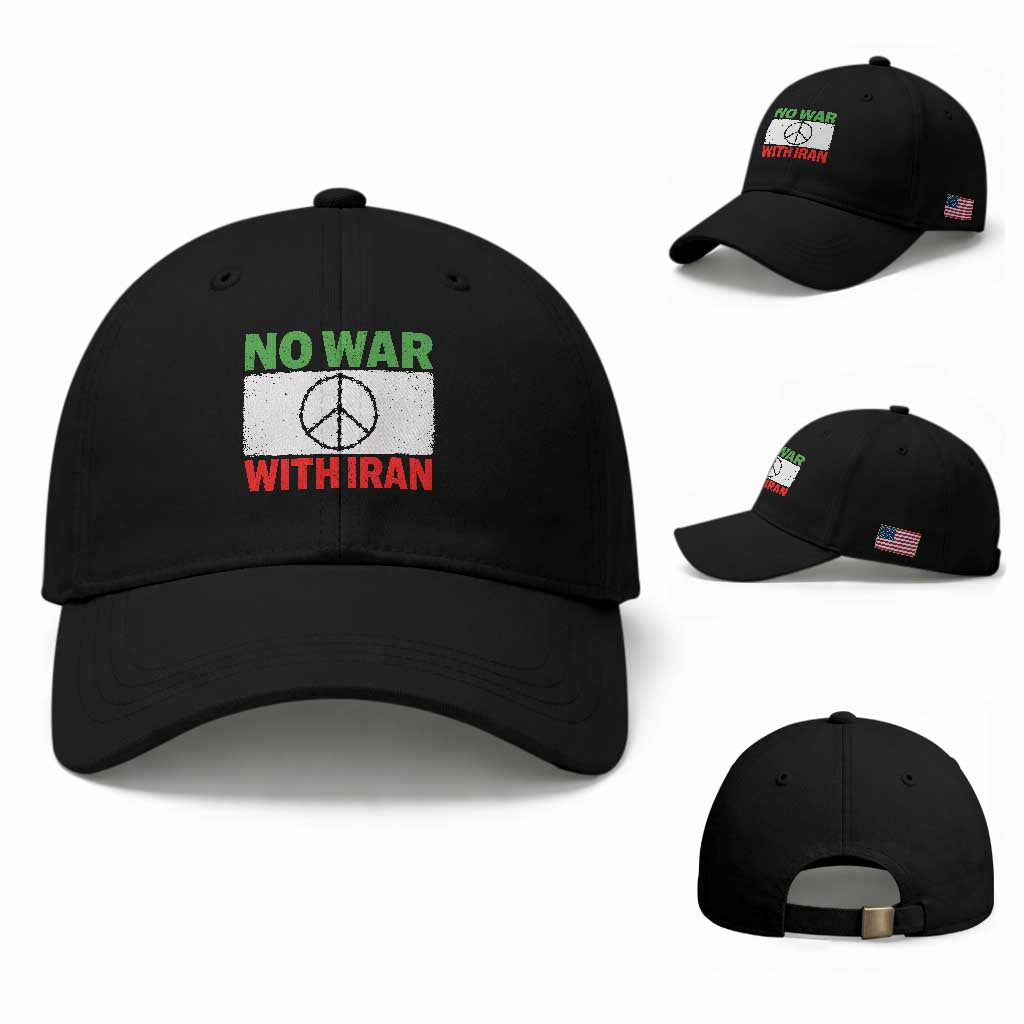 No War With Iran Baseball Cap Iranian People Support Barbed Wire Peace Sign TS11 Baseball Cap Universal Fit Black Print Your Wear
