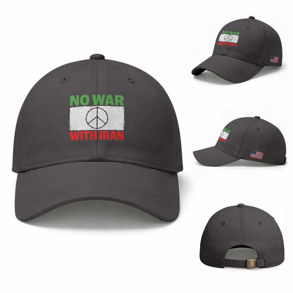 No War With Iran Baseball Cap Iranian People Support Barbed Wire Peace Sign TS11 Baseball Cap Universal Fit Dark Gray Print Your Wear