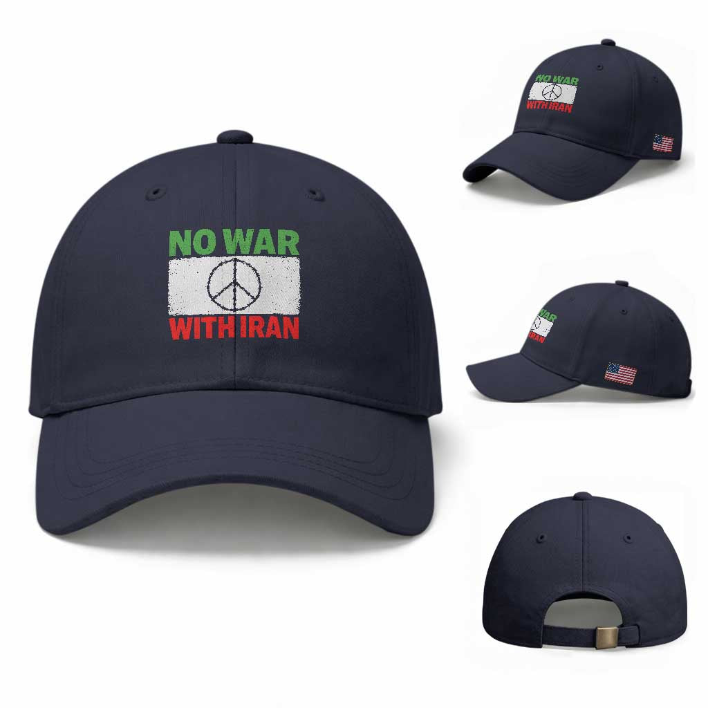 No War With Iran Baseball Cap Iranian People Support Barbed Wire Peace Sign TS11 Baseball Cap Universal Fit Navy Print Your Wear