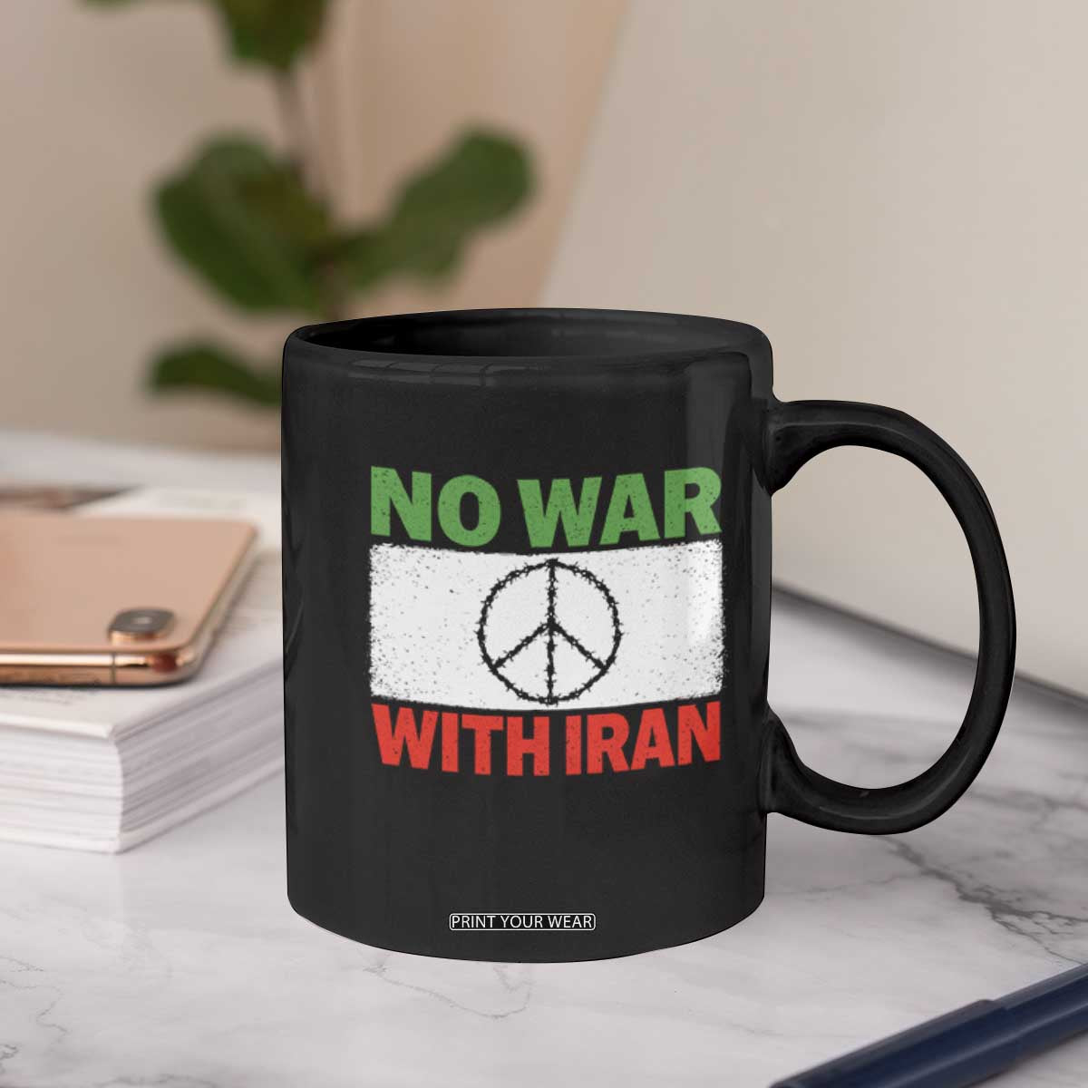 No War With Iran Coffee Mug Iranian People Support Barbed Wire Peace Sign TS11 Print Your Wear