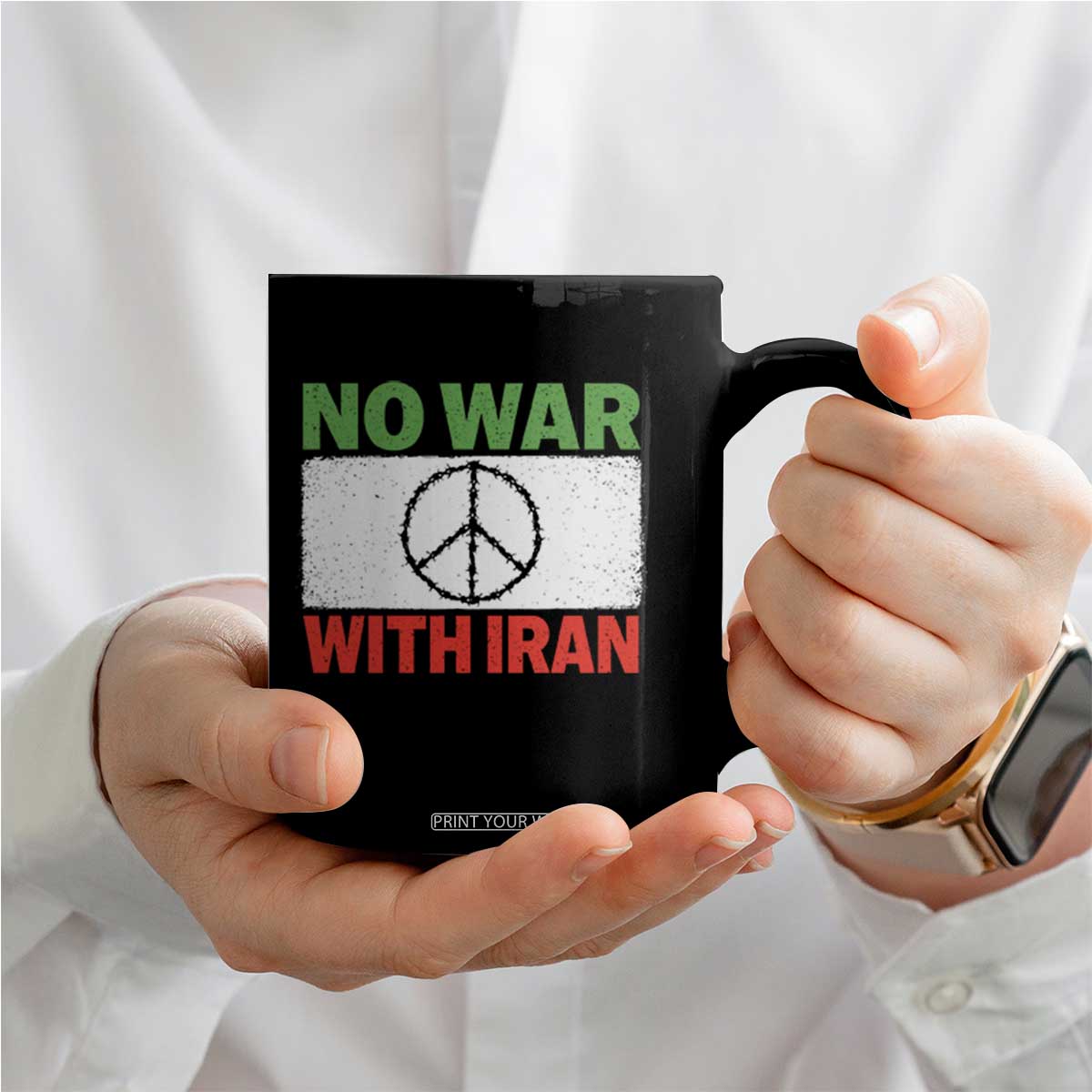 No War With Iran Coffee Mug Iranian People Support Barbed Wire Peace Sign TS11 Print Your Wear
