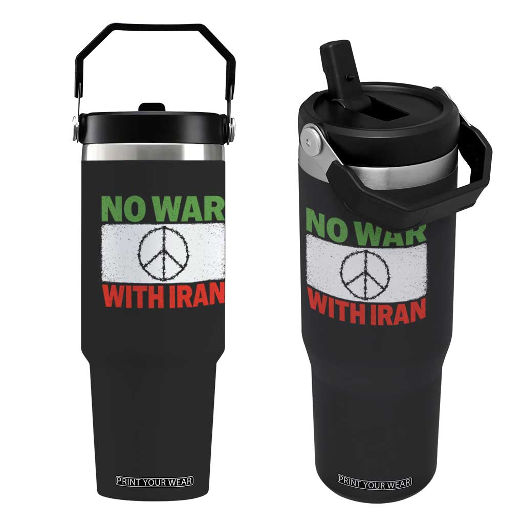 No War With Iran Flip Straw Tumbler Iranian People Support Barbed Wire Peace Sign TS11 One Size: 30 oz Black Print Your Wear