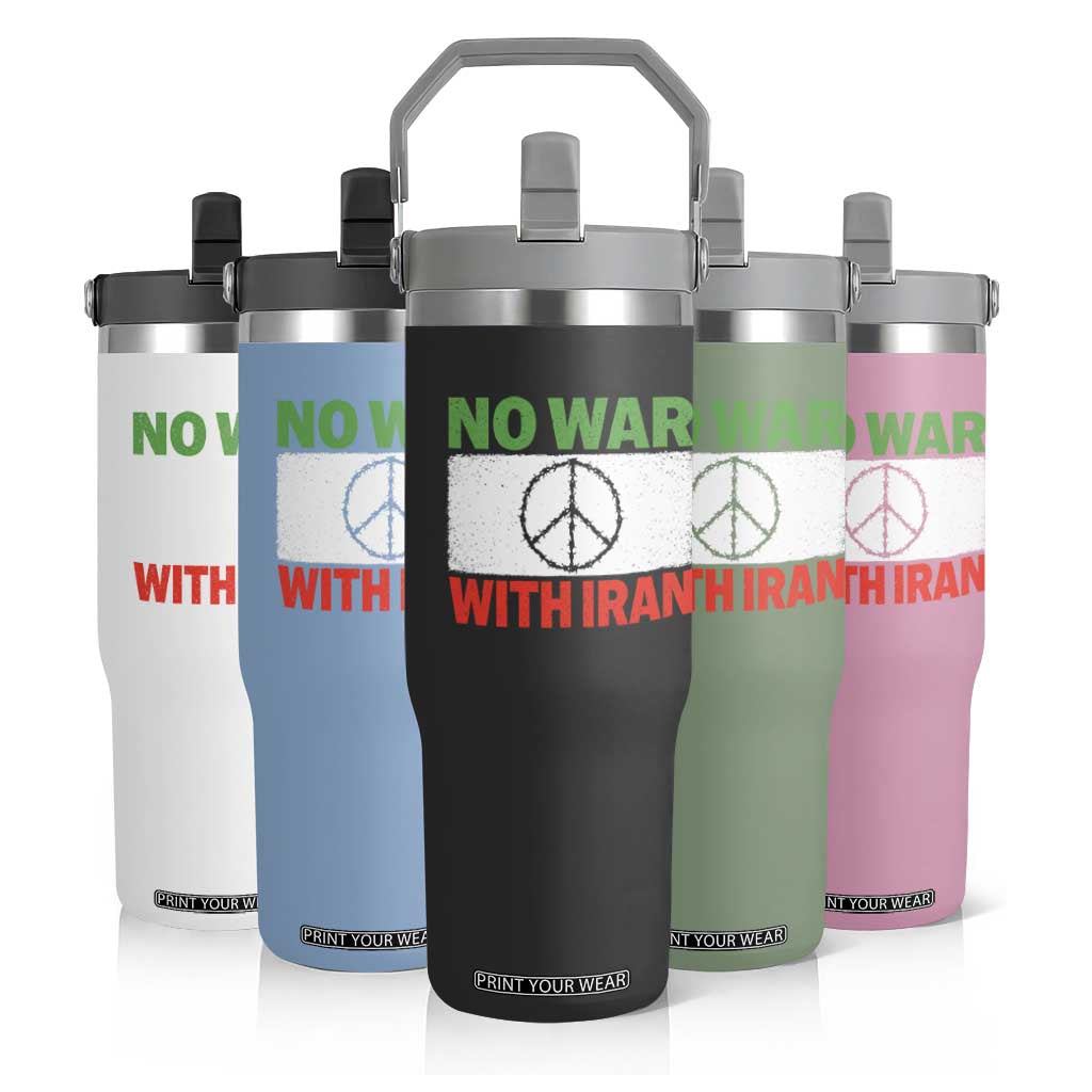 No War With Iran Flip Straw Tumbler Iranian People Support Barbed Wire Peace Sign TS11 Print Your Wear