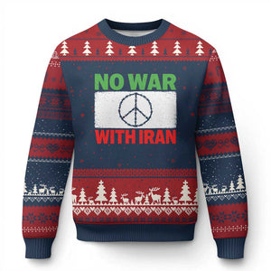 No War With Iran Ugly Christmas Sweater Iranian People Support Barbed Wire Peace Sign TS11 Navy Red Print Your Wear