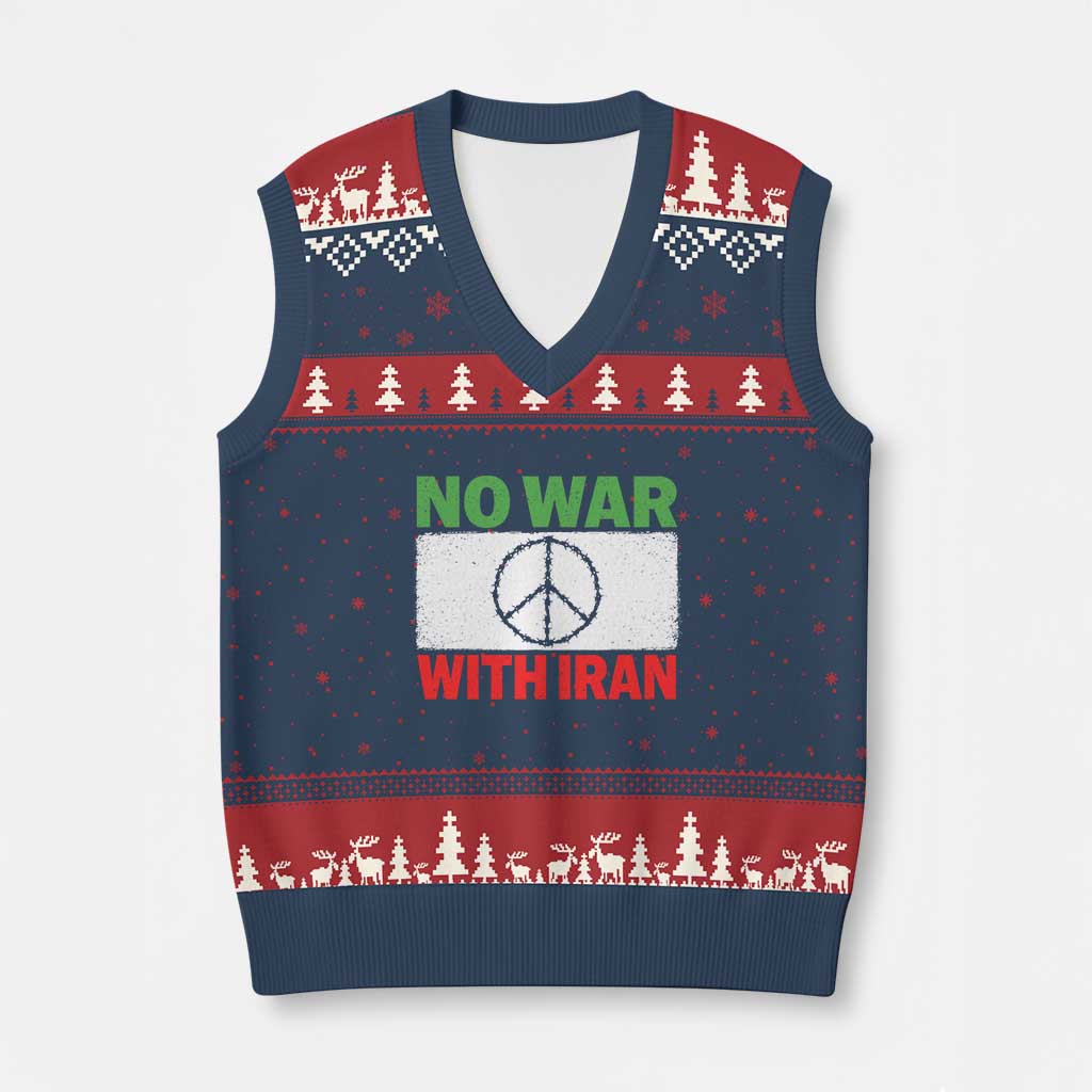 No War With Iran V-Neck Knit Sweater Vest Iranian People Support Barbed Wire Peace Sign TS11 Navy Red Print Your Wear