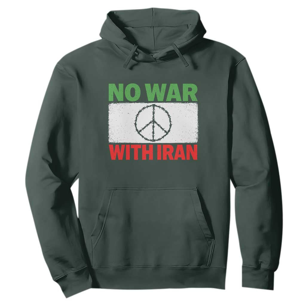 No War With Iran Hoodie Iranian People Support Barbed Wire Peace Sign TS11 Dark Forest Green Print Your Wear