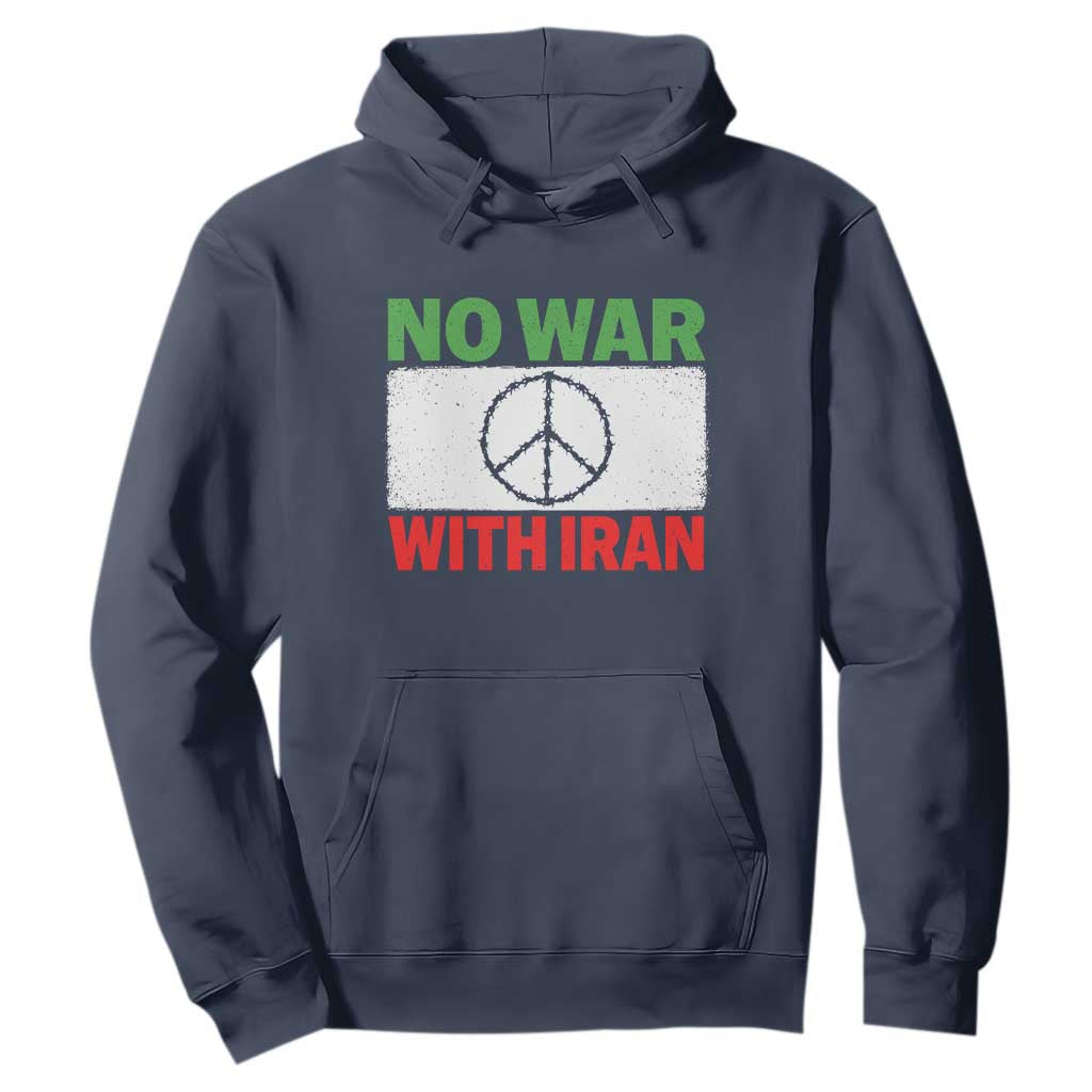 No War With Iran Hoodie Iranian People Support Barbed Wire Peace Sign TS11 Navy Print Your Wear