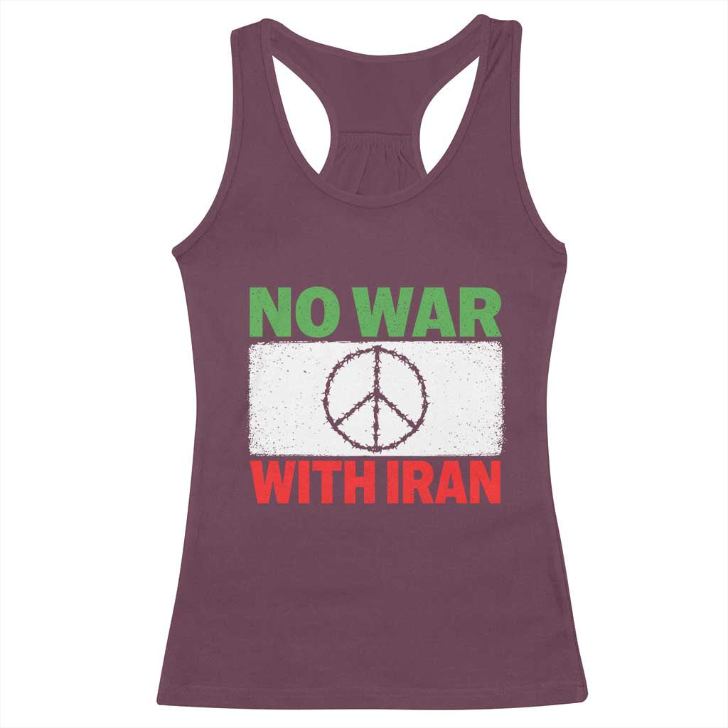 No War With Iran Racerback Tank Top Iranian People Support Barbed Wire Peace Sign TS11 Maroon Print Your Wear