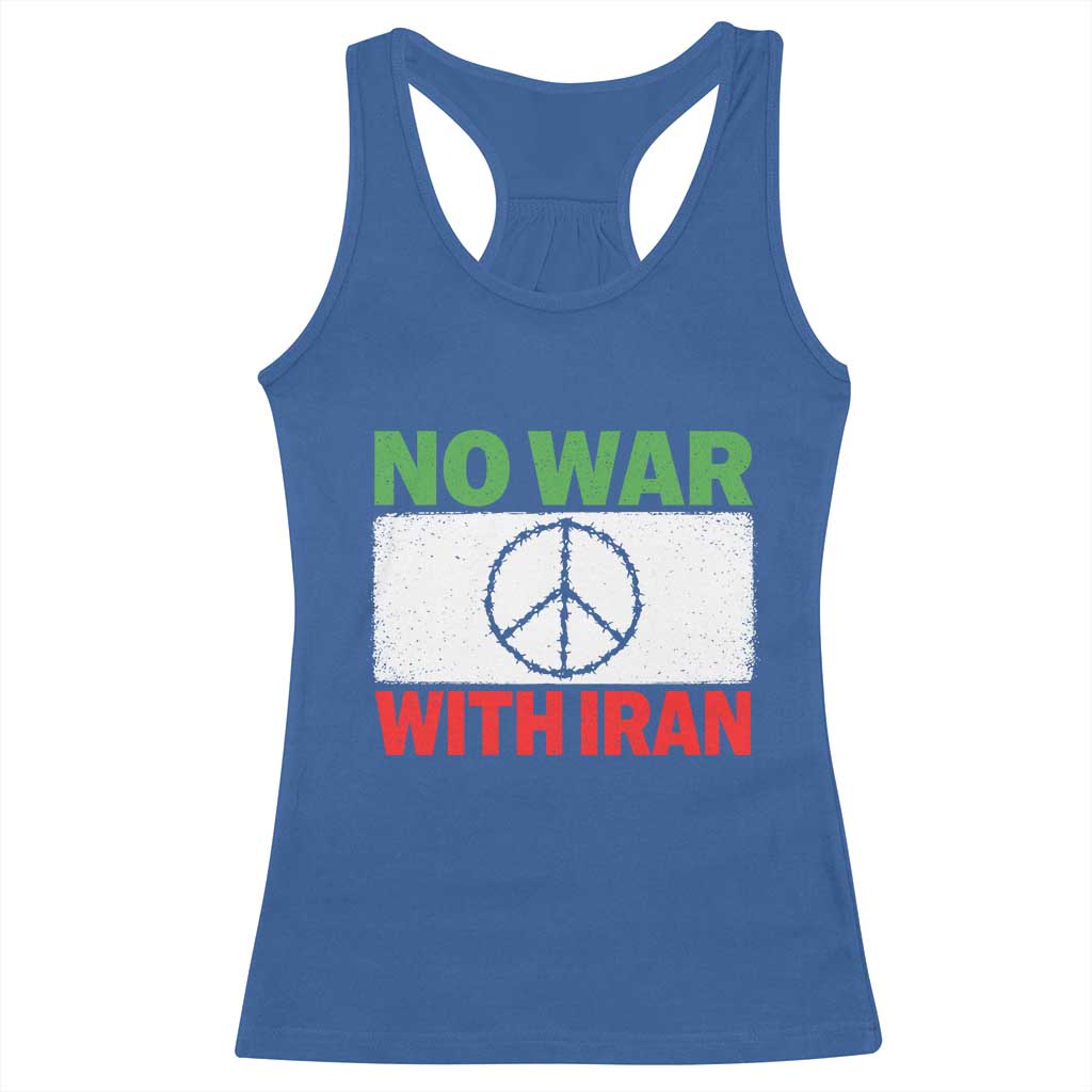 No War With Iran Racerback Tank Top Iranian People Support Barbed Wire Peace Sign TS11 Royal Blue Print Your Wear