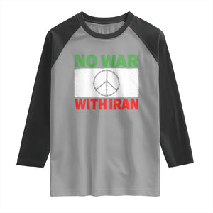 No War With Iran Raglan Shirt Iranian People Support Barbed Wire Peace Sign TS11 Sport Gray Black Print Your Wear