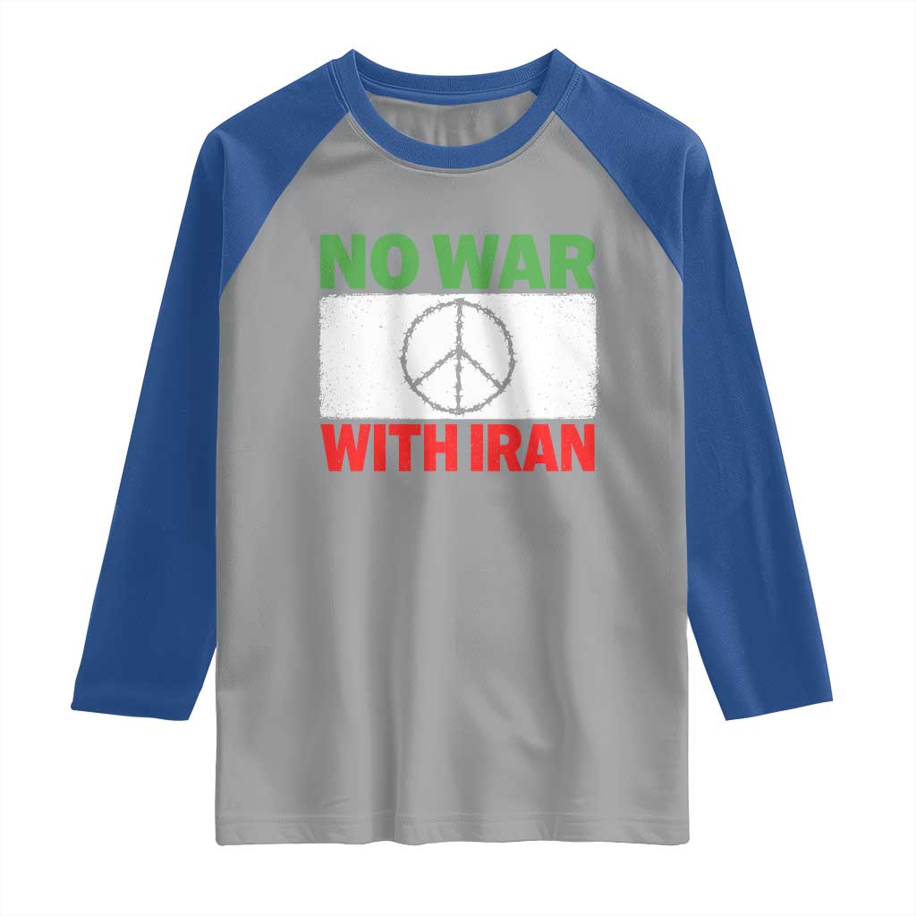 No War With Iran Raglan Shirt Iranian People Support Barbed Wire Peace Sign TS11 Sport Gray Royal Print Your Wear