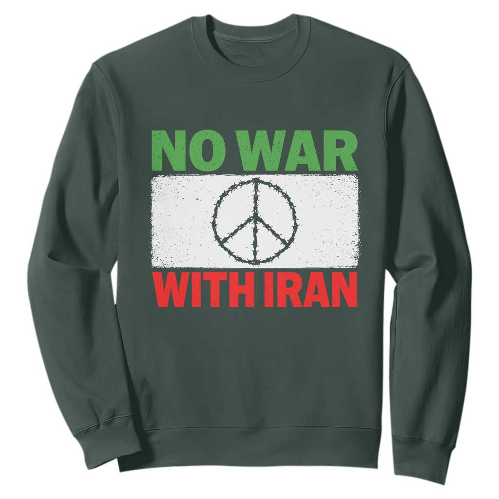 No War With Iran Sweatshirt Iranian People Support Barbed Wire Peace Sign TS11 Dark Forest Green Print Your Wear
