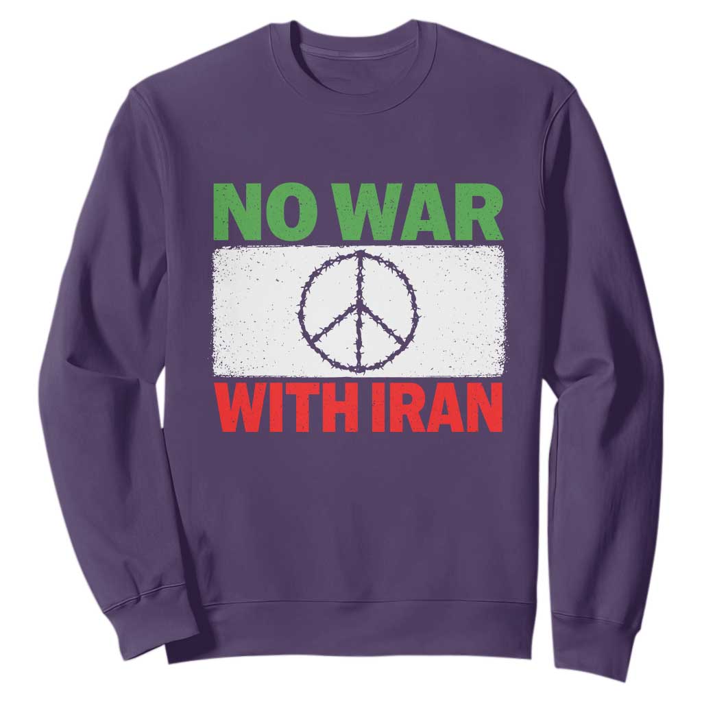 No War With Iran Sweatshirt Iranian People Support Barbed Wire Peace Sign TS11 Purple Print Your Wear