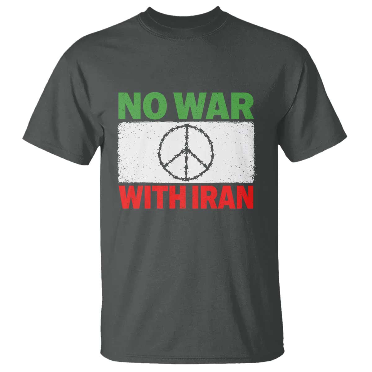 No War With Iran T Shirt Iranian People Support Barbed Wire Peace Sign TS11 Dark Heather Print Your Wear