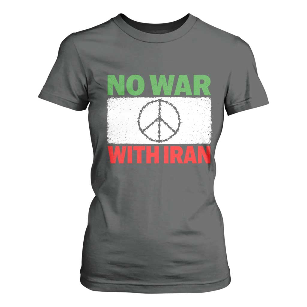 No War With Iran T Shirt For Women Iranian People Support Barbed Wire Peace Sign TS11 Dark Heather Print Your Wear
