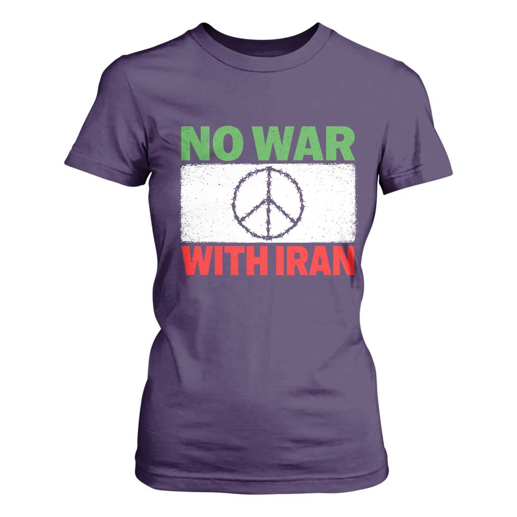 No War With Iran T Shirt For Women Iranian People Support Barbed Wire Peace Sign TS11 Purple Print Your Wear