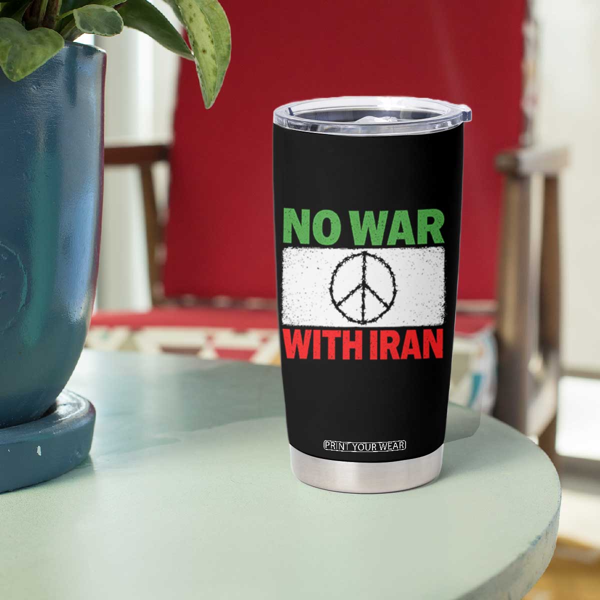 No War With Iran Tumbler Cup Iranian People Support Barbed Wire Peace Sign TS11 Print Your Wear