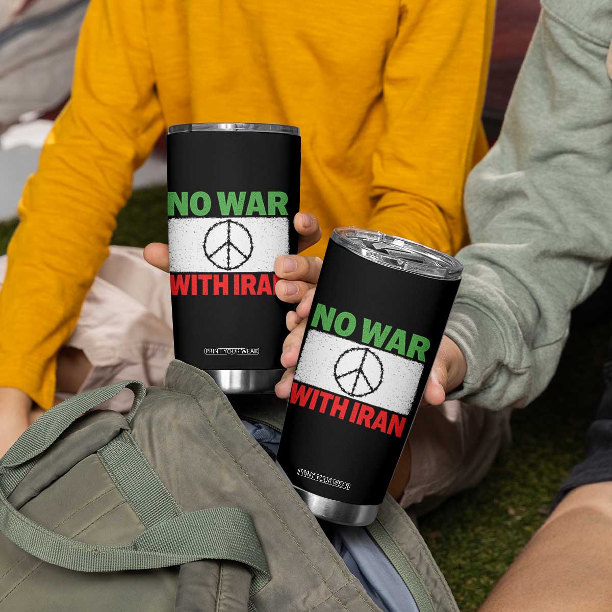 No War With Iran Tumbler Cup Iranian People Support Barbed Wire Peace Sign TS11 Print Your Wear