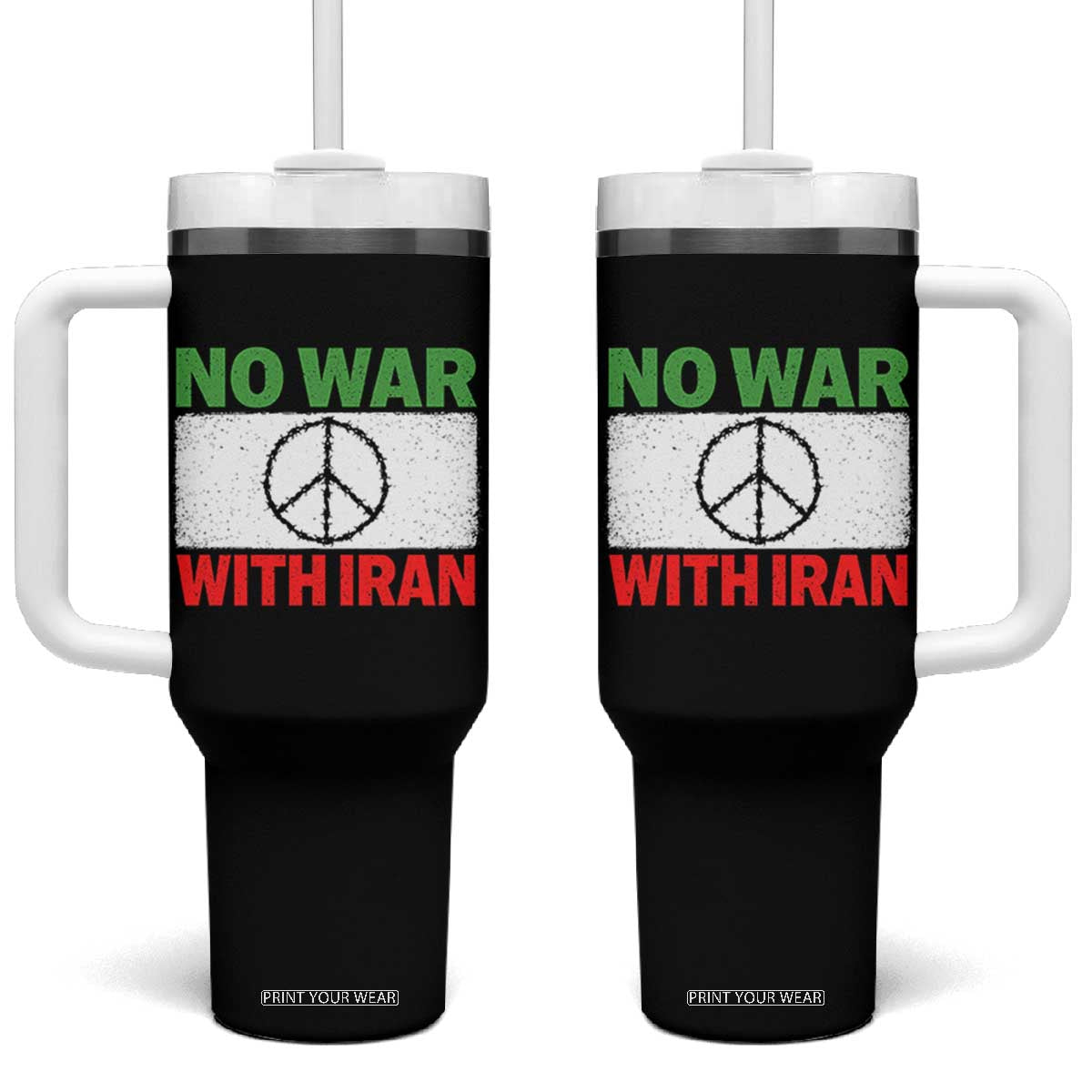 No War With Iran Tumbler With Handle Iranian People Support Barbed Wire Peace Sign TS11 One Size: 40 oz Black Print Your Wear