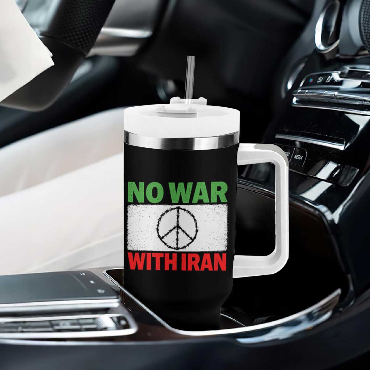 No War With Iran Tumbler With Handle Iranian People Support Barbed Wire Peace Sign TS11 Print Your Wear