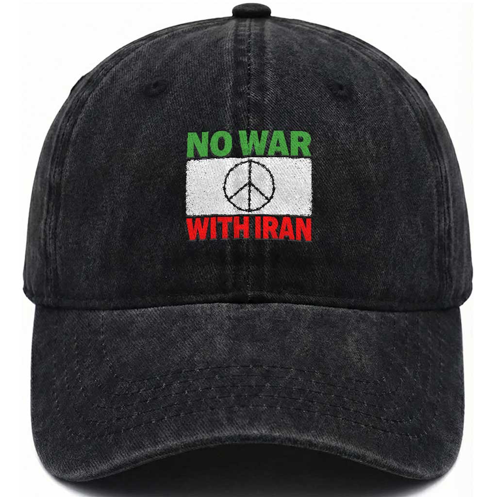 No War With Iran Washed Cotton Baseball Cap Iranian People Support Barbed Wire Peace Sign TS11 Print Your Wear