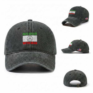 No War With Iran Washed Cotton Baseball Cap Iranian People Support Barbed Wire Peace Sign TS11 Washed Cap Universal Fit Dark Green Print Your Wear