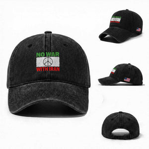 No War With Iran Washed Cotton Baseball Cap Iranian People Support Barbed Wire Peace Sign TS11 Washed Cap Universal Fit Black Print Your Wear