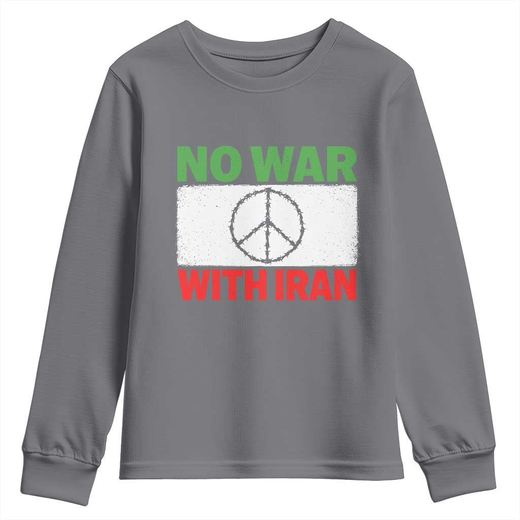 No War With Iran Youth Sweatshirt Iranian People Support Barbed Wire Peace Sign TS11 Charcoal Print Your Wear
