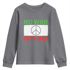 No War With Iran Youth Sweatshirt Iranian People Support Barbed Wire Peace Sign TS11 Charcoal Print Your Wear