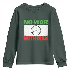 No War With Iran Youth Sweatshirt Iranian People Support Barbed Wire Peace Sign TS11 Dark Forest Green Print Your Wear