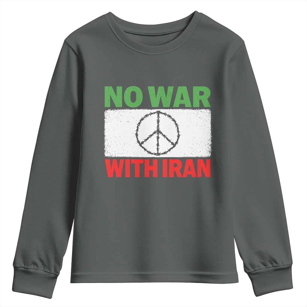 No War With Iran Youth Sweatshirt Iranian People Support Barbed Wire Peace Sign TS11 Dark Heather Print Your Wear
