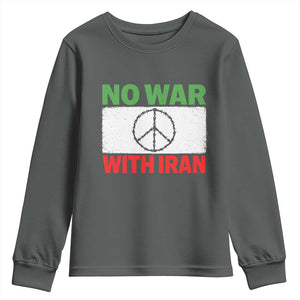 No War With Iran Youth Sweatshirt Iranian People Support Barbed Wire Peace Sign TS11 Dark Heather Print Your Wear