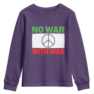 No War With Iran Youth Sweatshirt Iranian People Support Barbed Wire Peace Sign TS11 Purple Print Your Wear