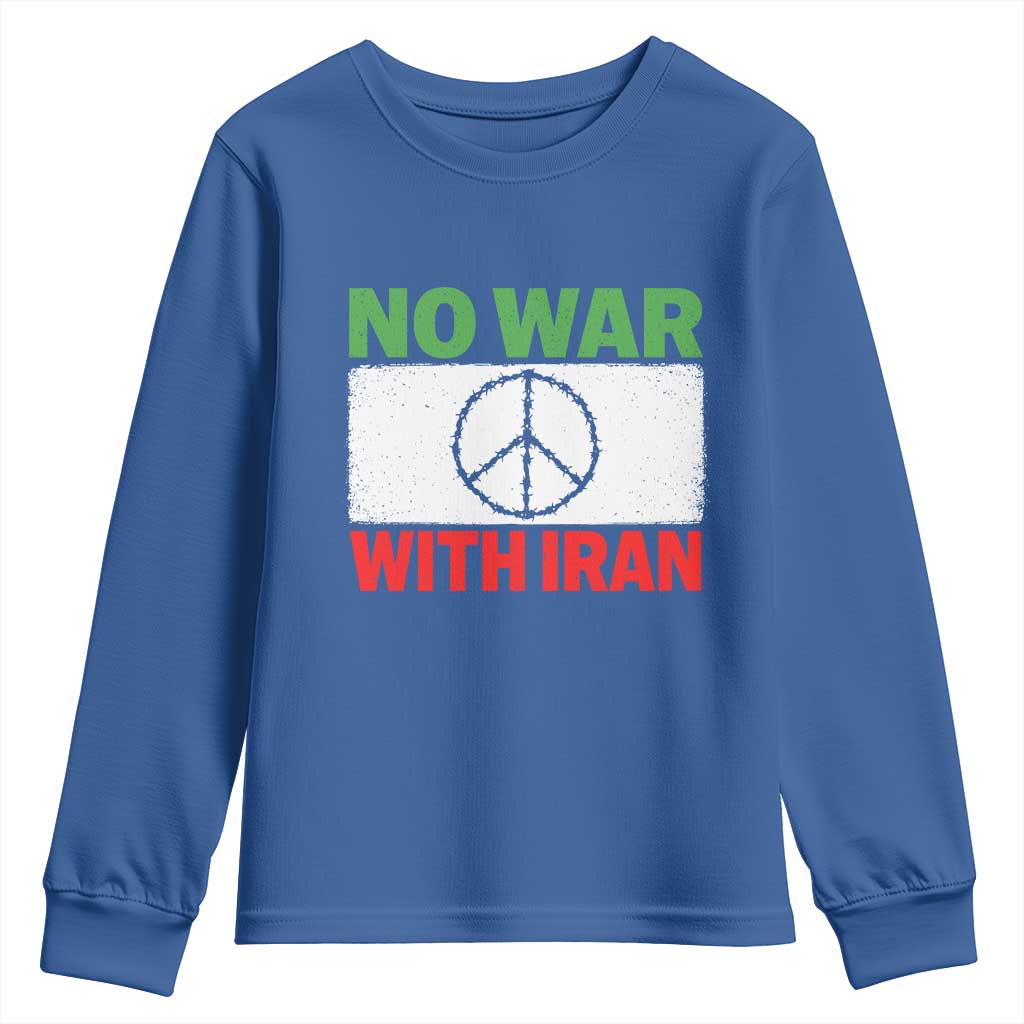 No War With Iran Youth Sweatshirt Iranian People Support Barbed Wire Peace Sign TS11 Royal Blue Print Your Wear