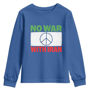 No War With Iran Youth Sweatshirt Iranian People Support Barbed Wire Peace Sign TS11 Royal Blue Print Your Wear