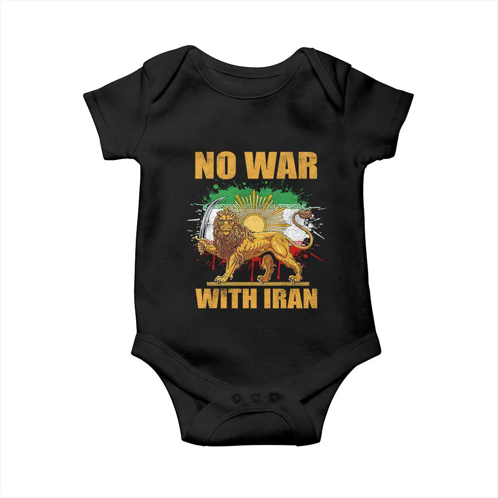 No War With Iran Baby Onesie Iran Flag Lion And Sun Persian Pride TS11 Black Print Your Wear