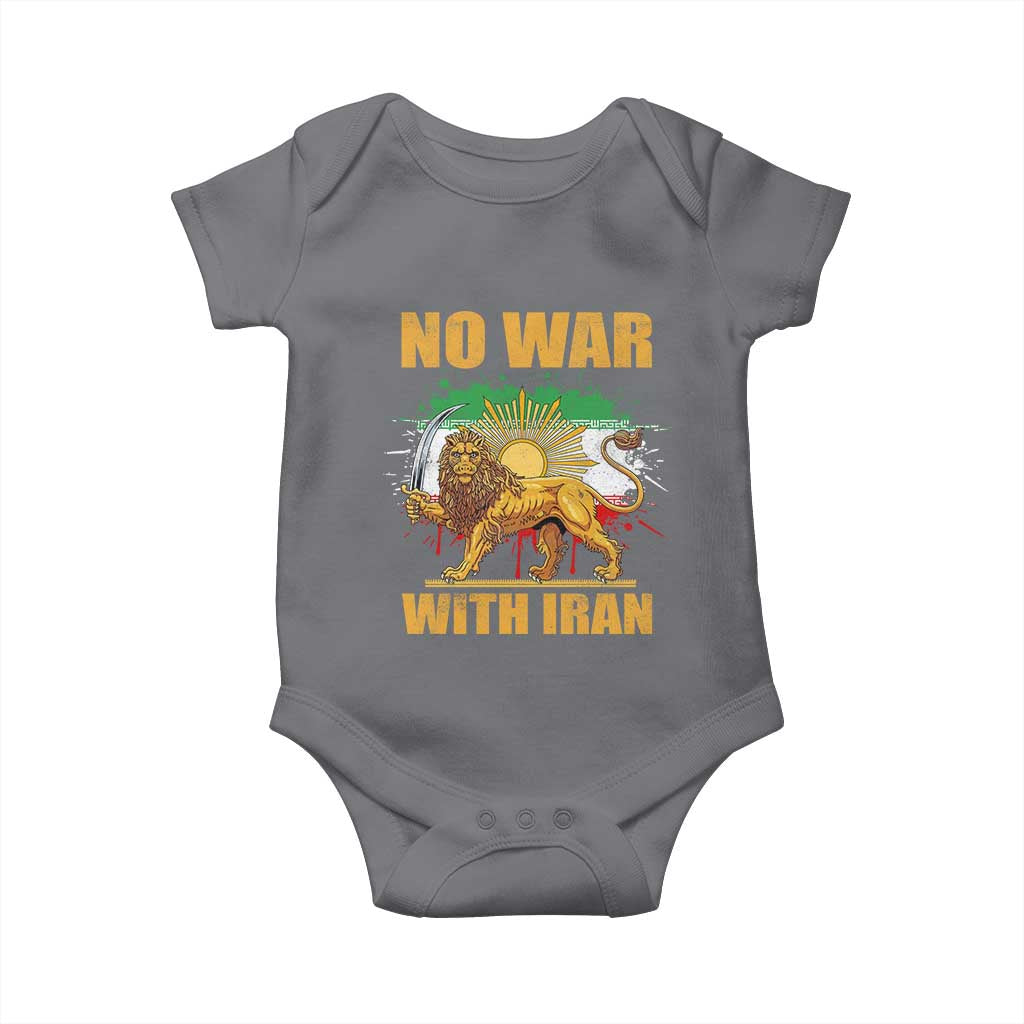 No War With Iran Baby Onesie Iran Flag Lion And Sun Persian Pride TS11 Charcoal Print Your Wear