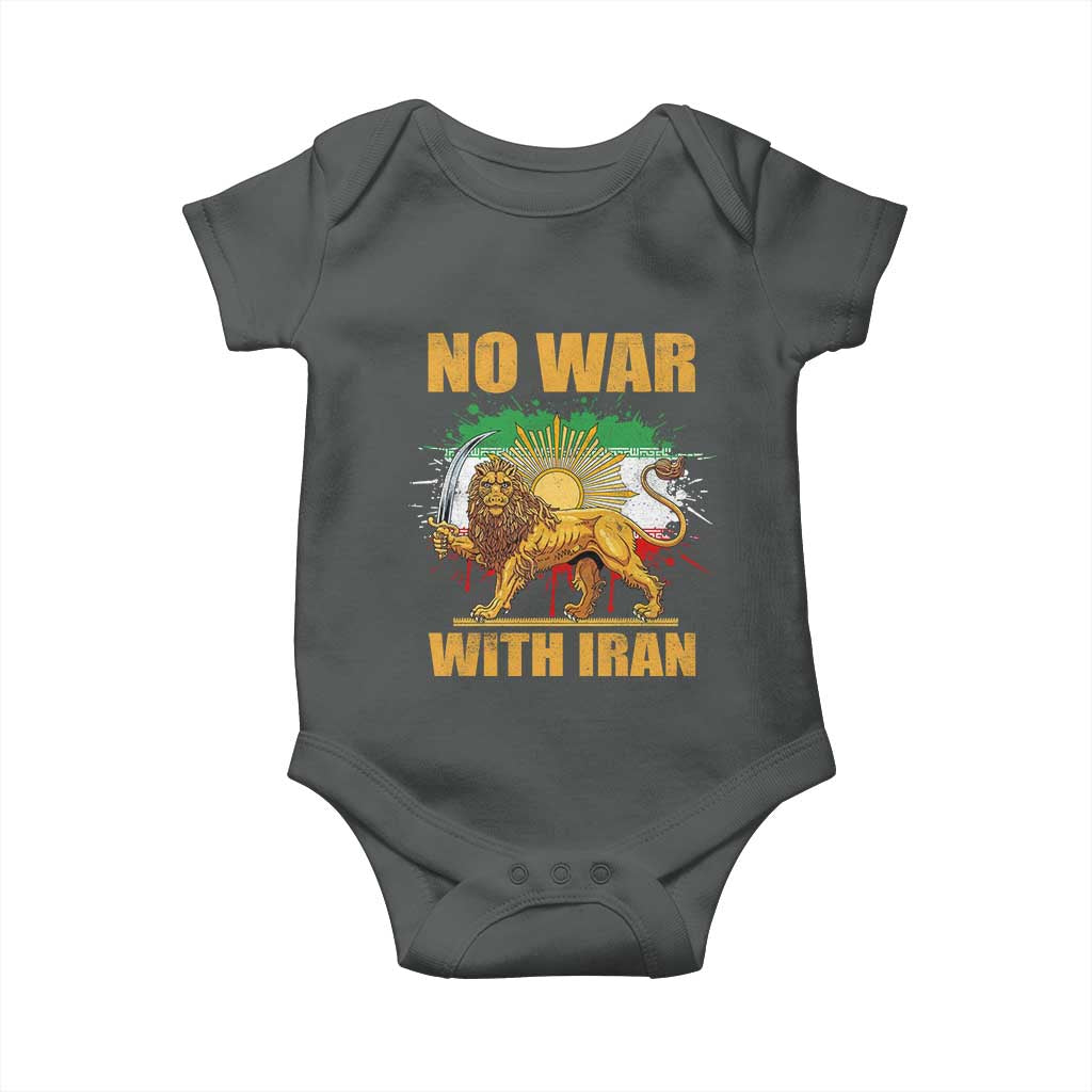 No War With Iran Baby Onesie Iran Flag Lion And Sun Persian Pride TS11 Dark Heather Print Your Wear