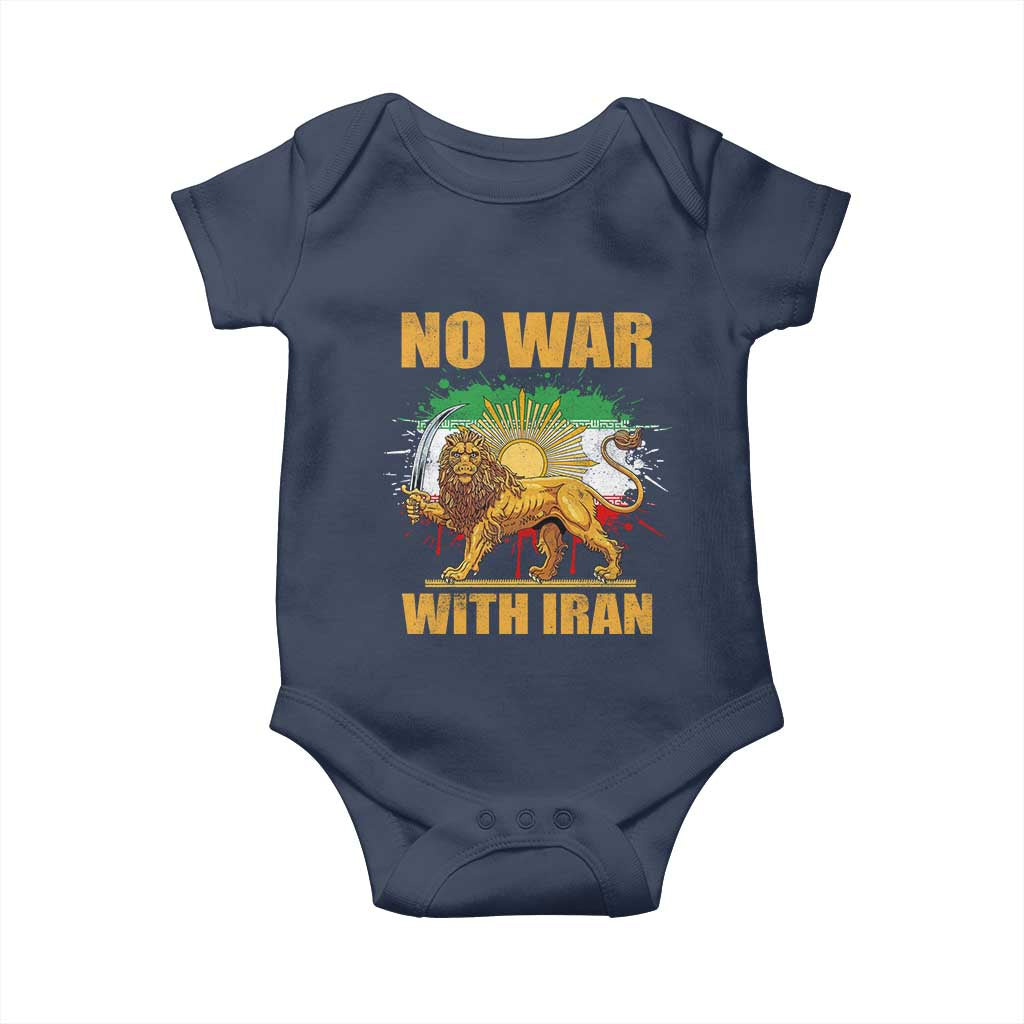 No War With Iran Baby Onesie Iran Flag Lion And Sun Persian Pride TS11 Navy Print Your Wear