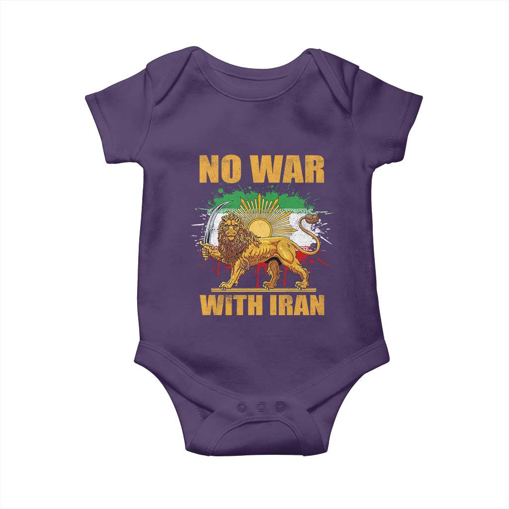 No War With Iran Baby Onesie Iran Flag Lion And Sun Persian Pride TS11 Purple Print Your Wear