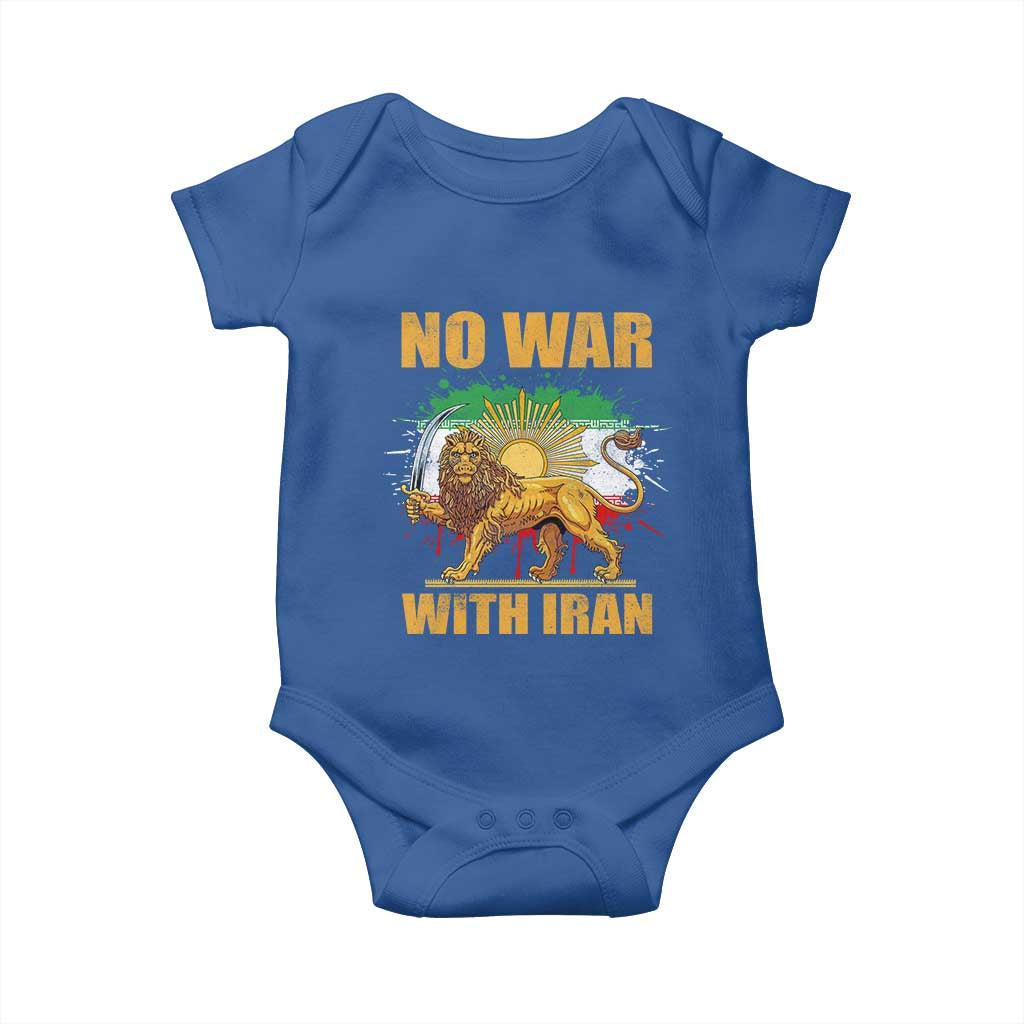No War With Iran Baby Onesie Iran Flag Lion And Sun Persian Pride TS11 Royal Blue Print Your Wear