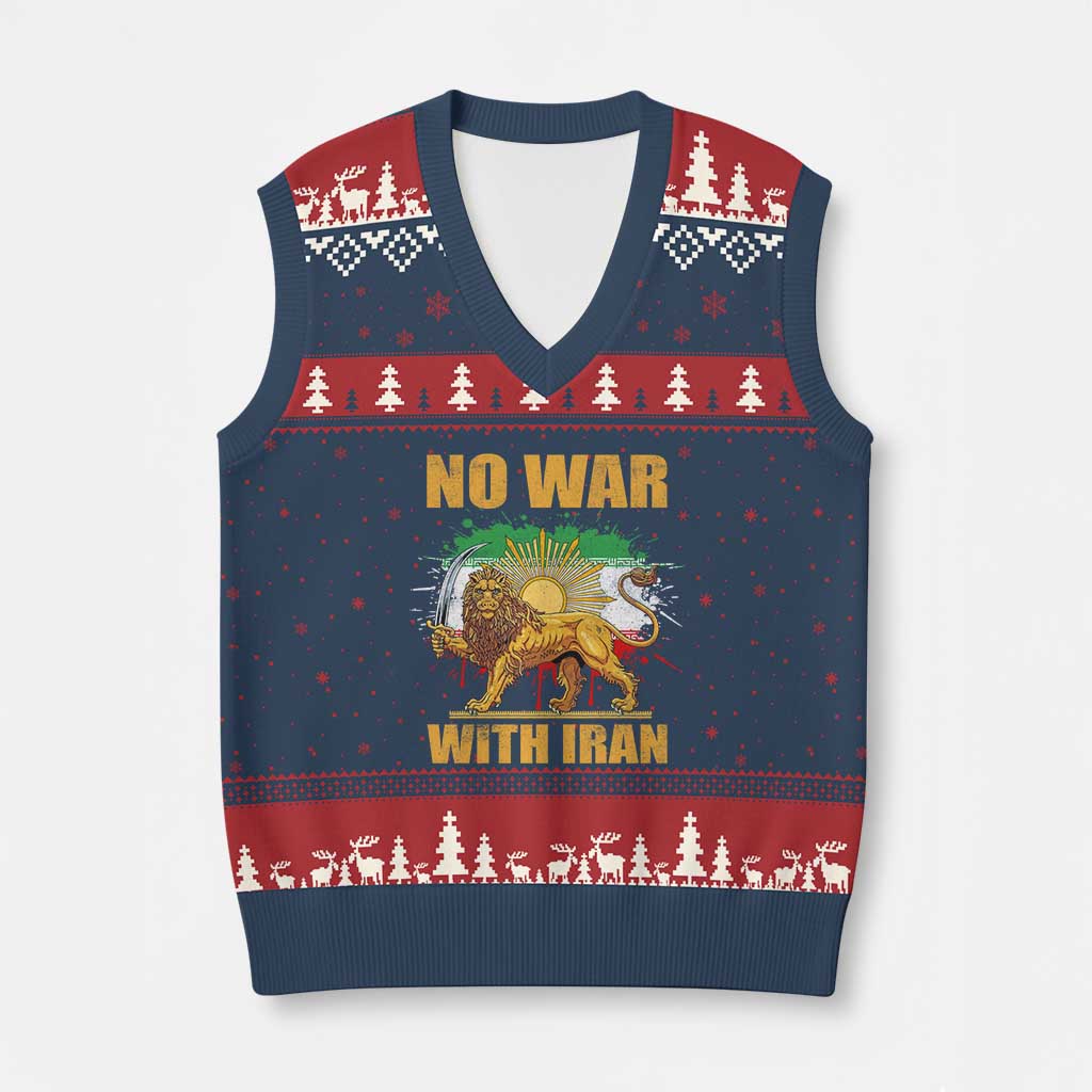 No War With Iran V-Neck Knit Sweater Vest Iran Flag Lion And Sun Persian Pride TS11 Navy Red Print Your Wear
