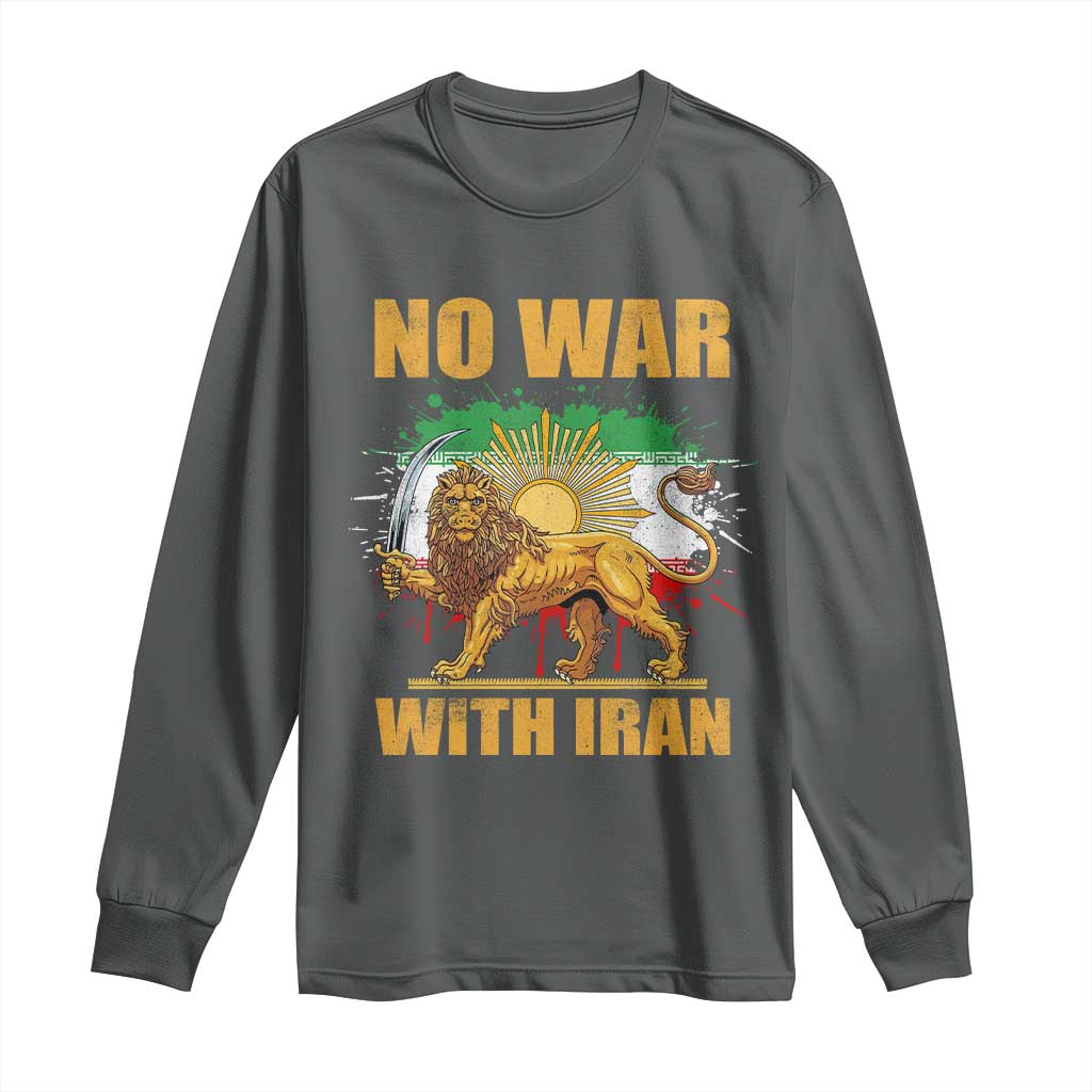 No War With Iran Long Sleeve Shirt Iran Flag Lion And Sun Persian Pride TS11 Dark Heather Print Your Wear