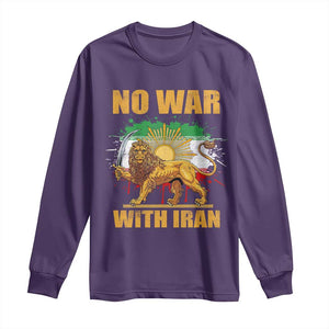 No War With Iran Long Sleeve Shirt Iran Flag Lion And Sun Persian Pride TS11 Purple Print Your Wear