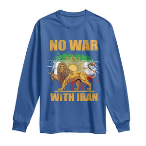 No War With Iran Long Sleeve Shirt Iran Flag Lion And Sun Persian Pride TS11 Royal Blue Print Your Wear