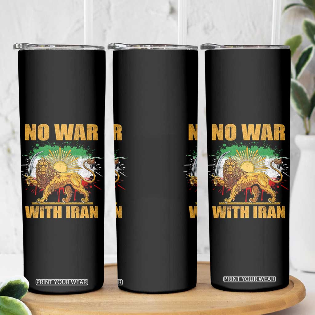 No War With Iran Skinny Tumbler Iran Flag Lion And Sun Persian Pride TS11 Print Your Wear