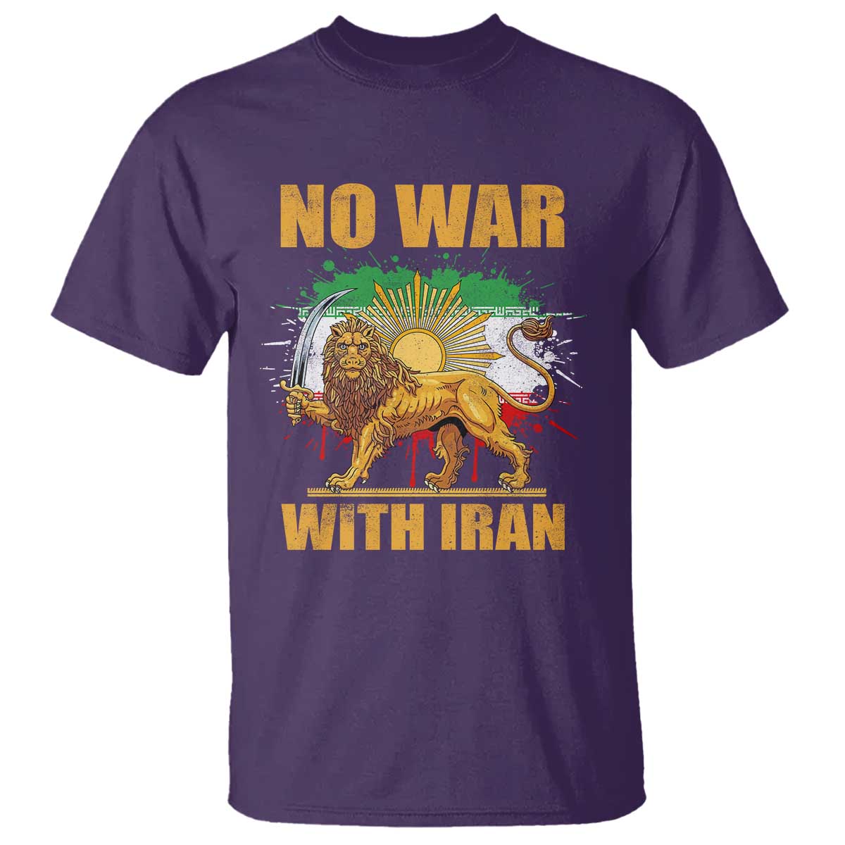No War With Iran T Shirt Iran Flag Lion And Sun Persian Pride TS11 Purple Print Your Wear