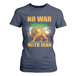 No War With Iran T Shirt For Women Iran Flag Lion And Sun Persian Pride TS11 Navy Print Your Wear