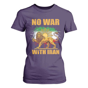 No War With Iran T Shirt For Women Iran Flag Lion And Sun Persian Pride TS11 Purple Print Your Wear