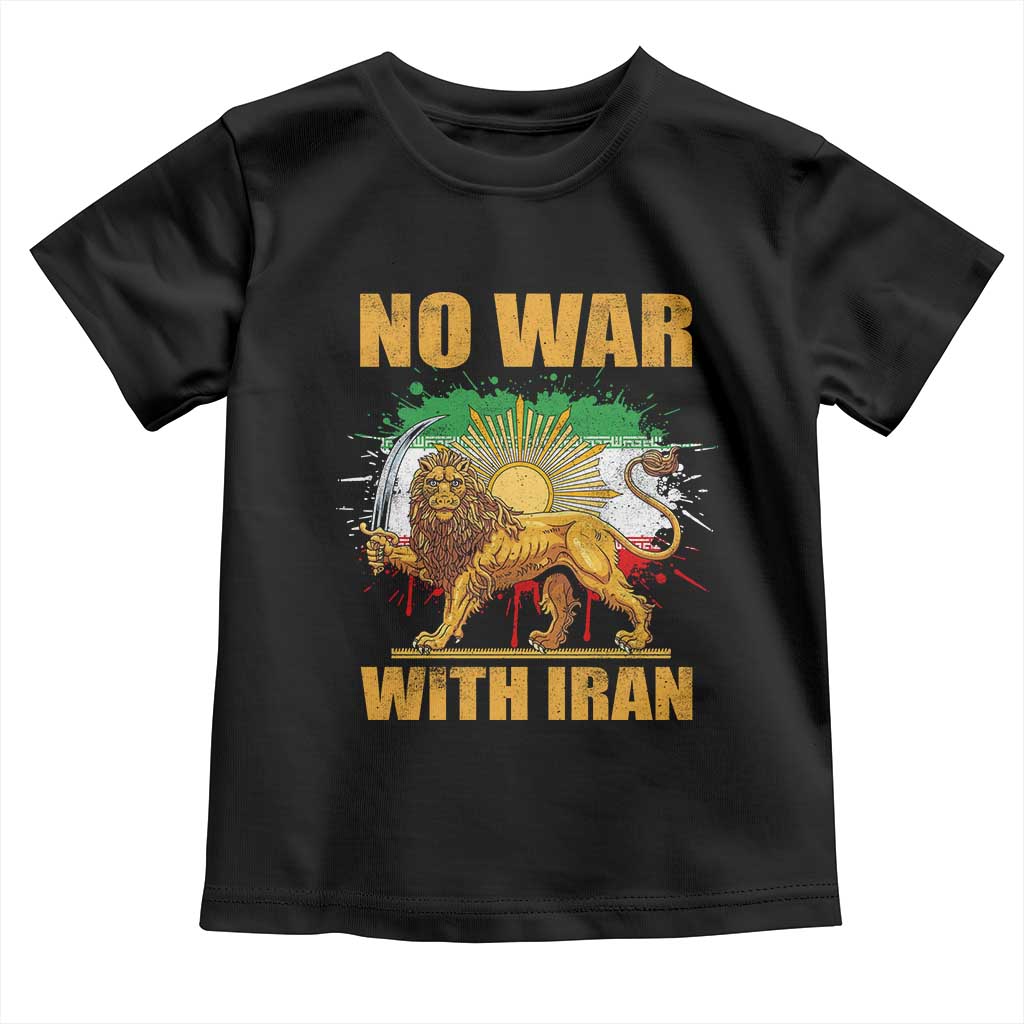No War With Iran Toddler T Shirt Iran Flag Lion And Sun Persian Pride TS11 Black Print Your Wear